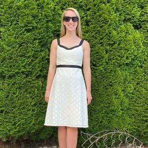 Like new LOFT white lace dress w/ black trim - 00P